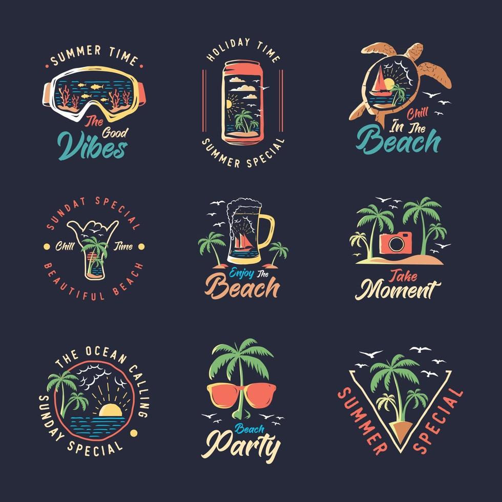 Set of vintage summer badges labels, emblems and logo vector