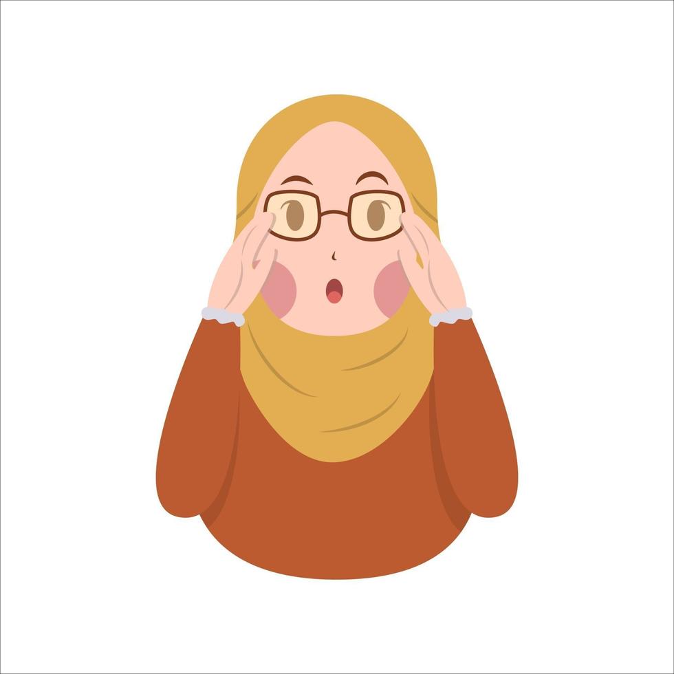 Cute Muslim woman Hijab wear eyeglass with suprised expression vector illustration