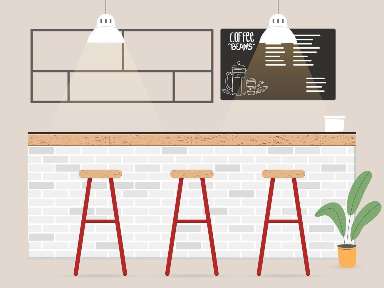 diseño de interiores de barra de café en estilo plano vector