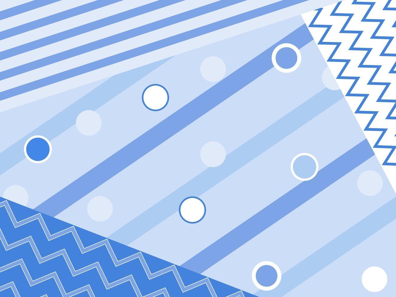 Geometric abstract background in white and blue colors. Stripes, zigzag and circle shapes. Vector illustration