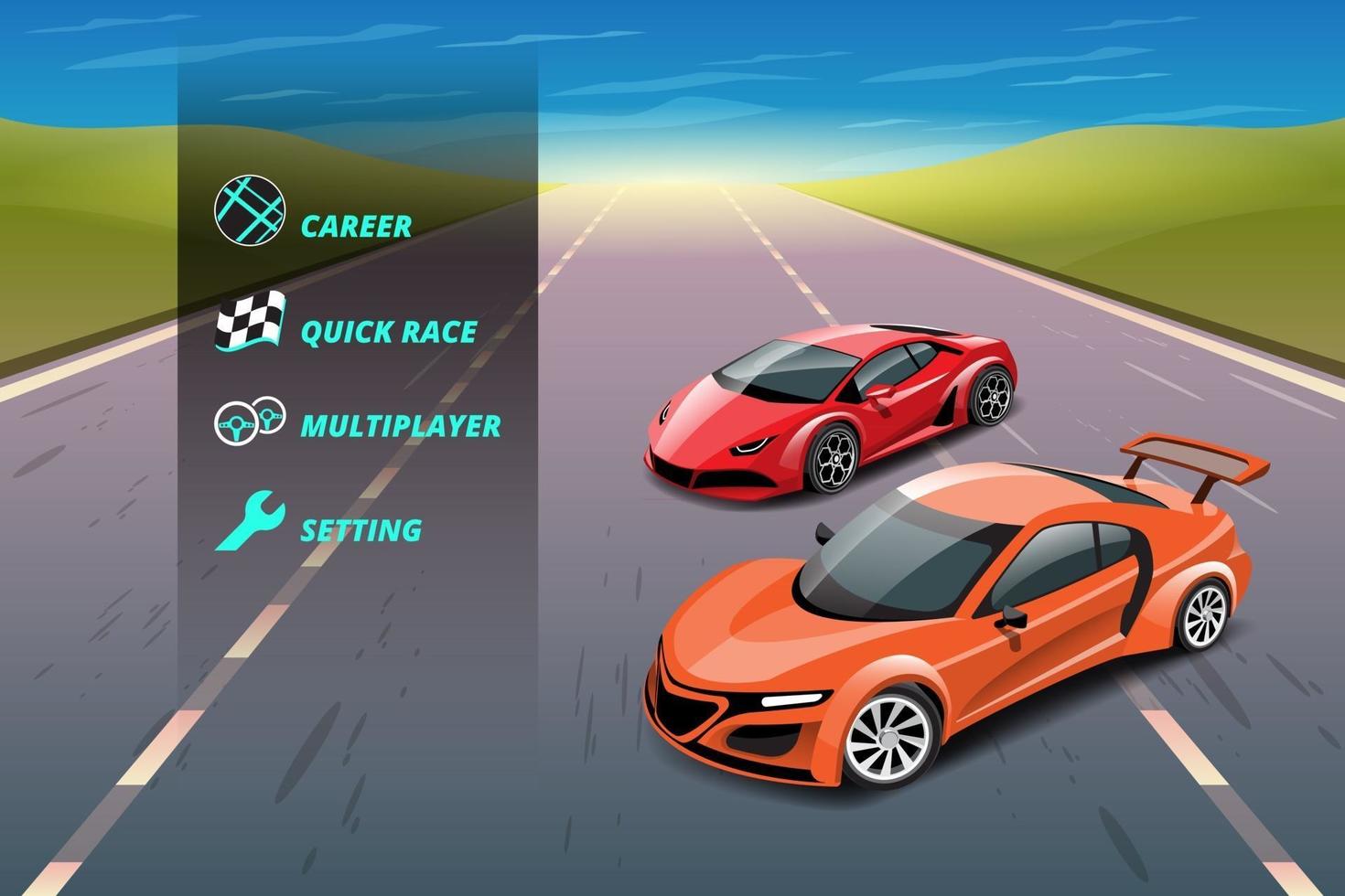 Car racing game in display menu juning for upgrade performance car of game player. vector