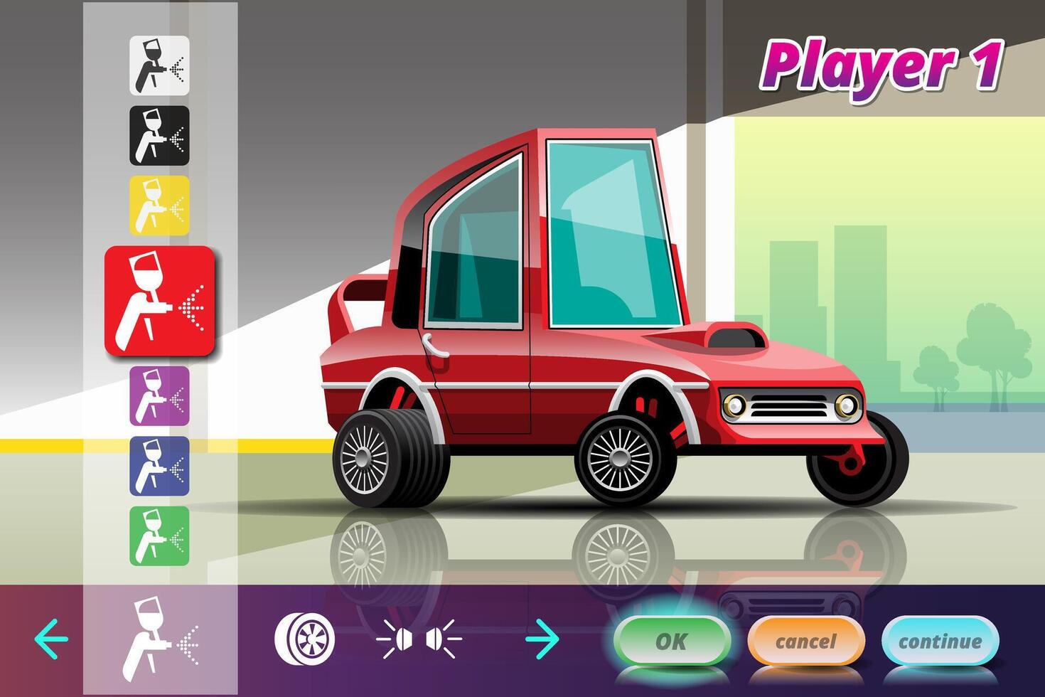 Car racing game in display menu juning for upgrade performance car of game player. vector