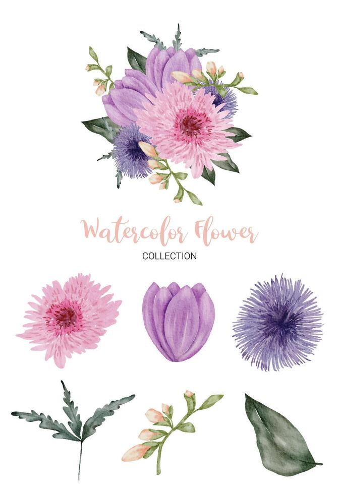 Beautiful bouquet of flowers in water colors style vector