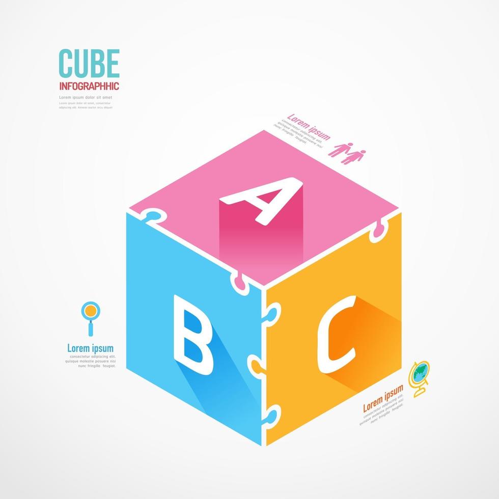 Cube box shape jigsaw banner.Education Concept Design infographic Template vector illustration