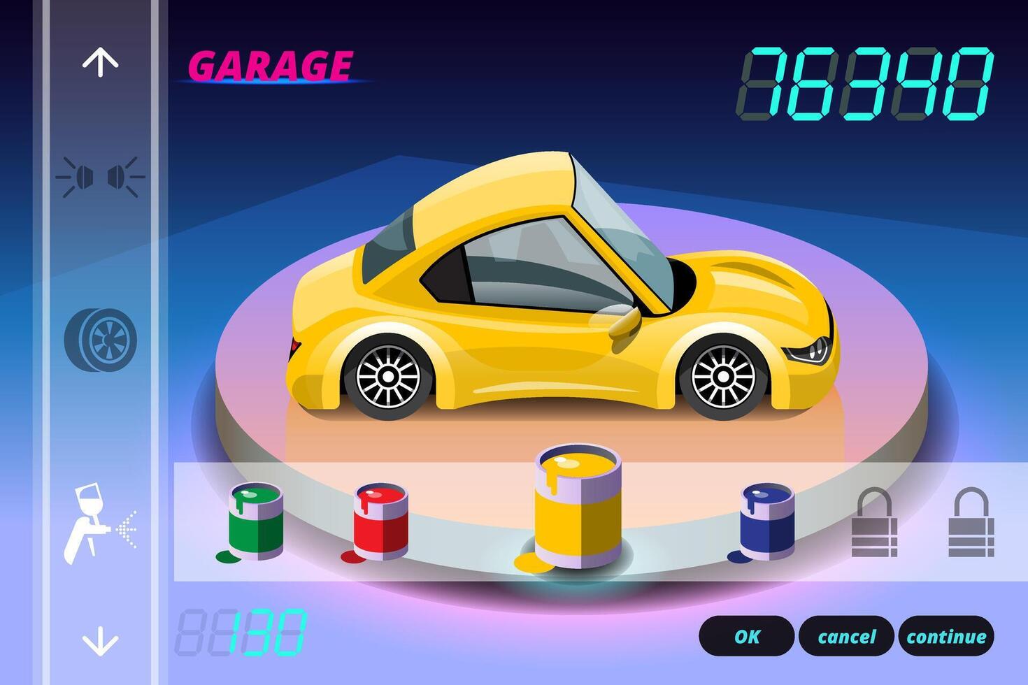 Car racing game in display menu juning for upgrade performance car of game player. vector