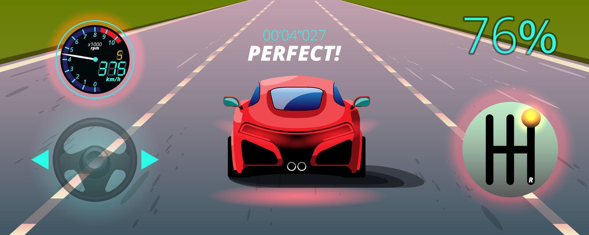 In game competition continue player used high speed car for win in racing game. competition e-sport car racing. vector