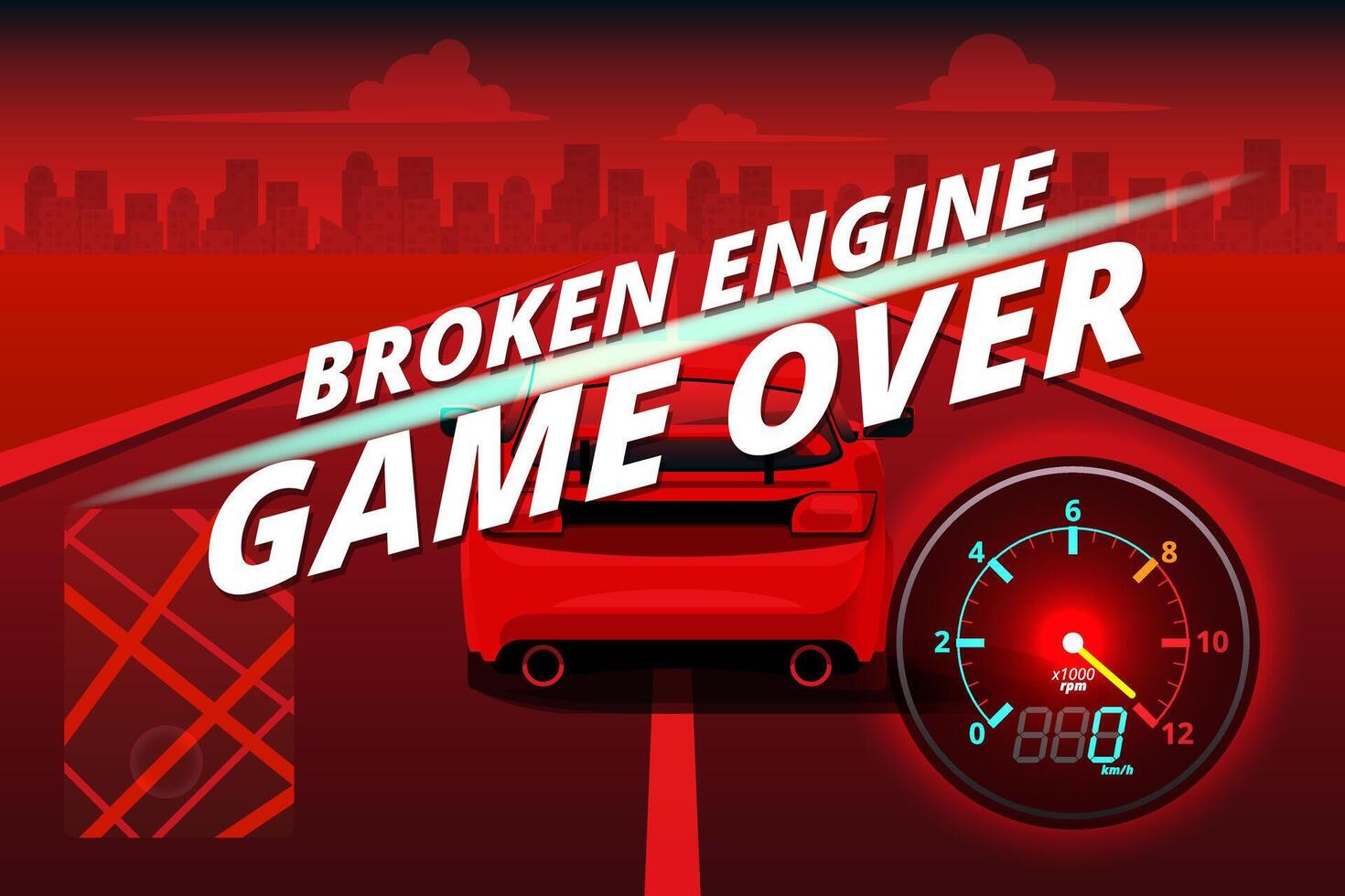 Word in end of sport game racing car. You lose, fail, foul, wrong in game and restart game to new game. vector