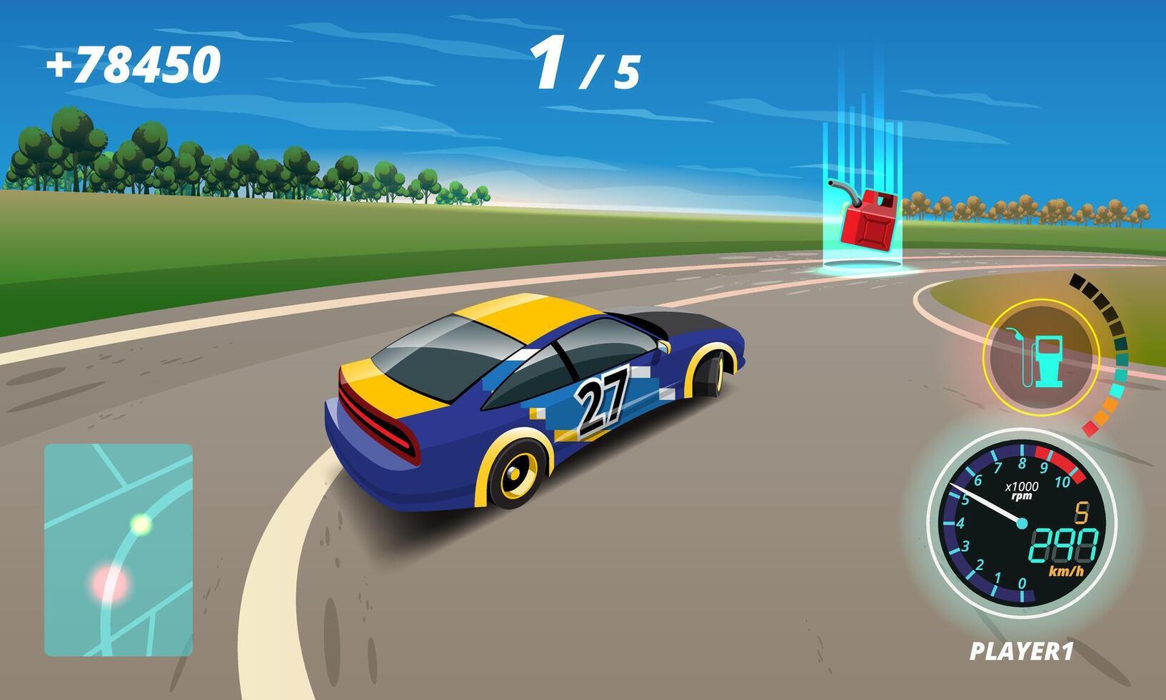 In game competition continue player used high speed car for win in racing game. competition e-sport car racing. vector