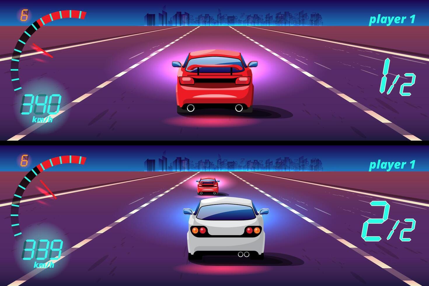 In game competition continue player used high speed car for win in racing game. competition e-sport car racing. vector