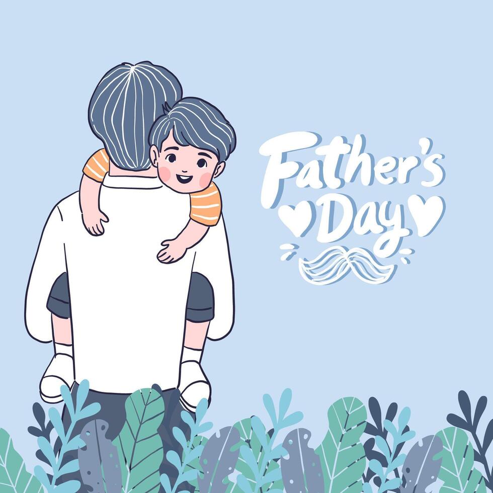 Happy Father's Day Father holds the son close to his chest. vector