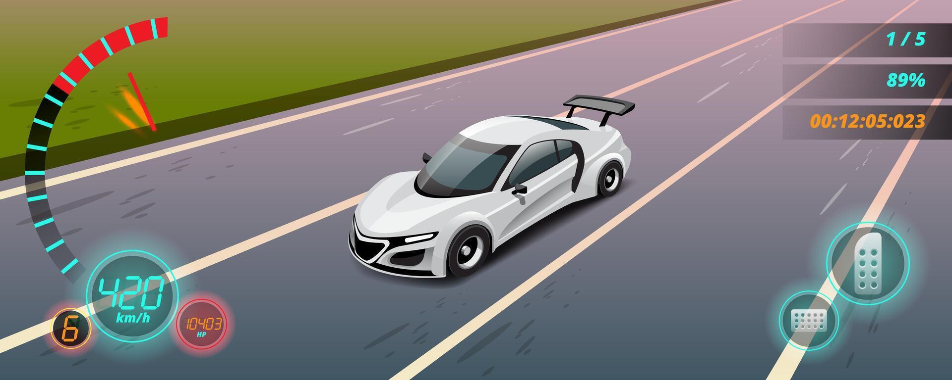 In game competition continue player used high speed car for win in racing game. competition e-sport car racing. vector