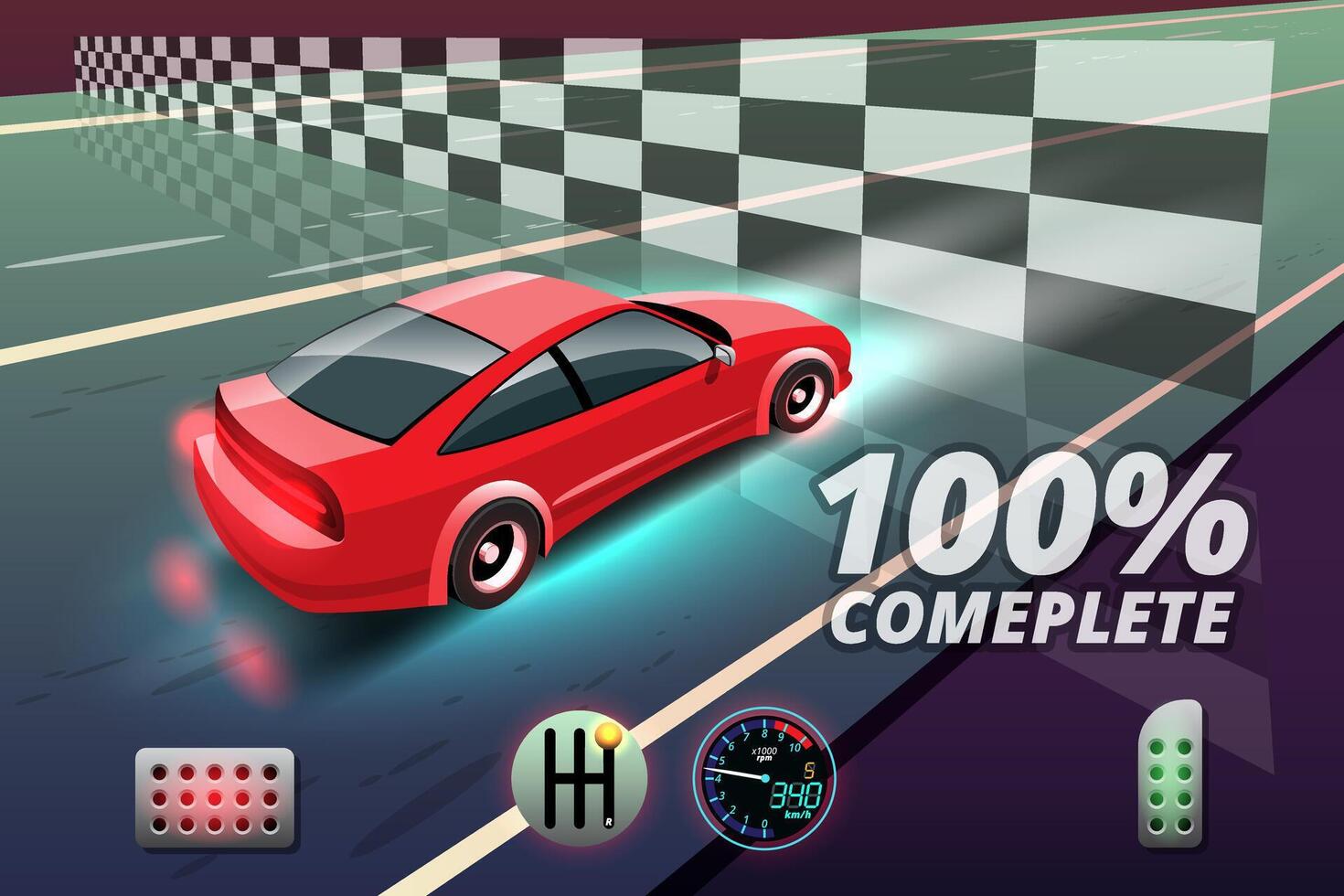 Winner in speed car racing goal in checkered board and first sport checkered flag vector