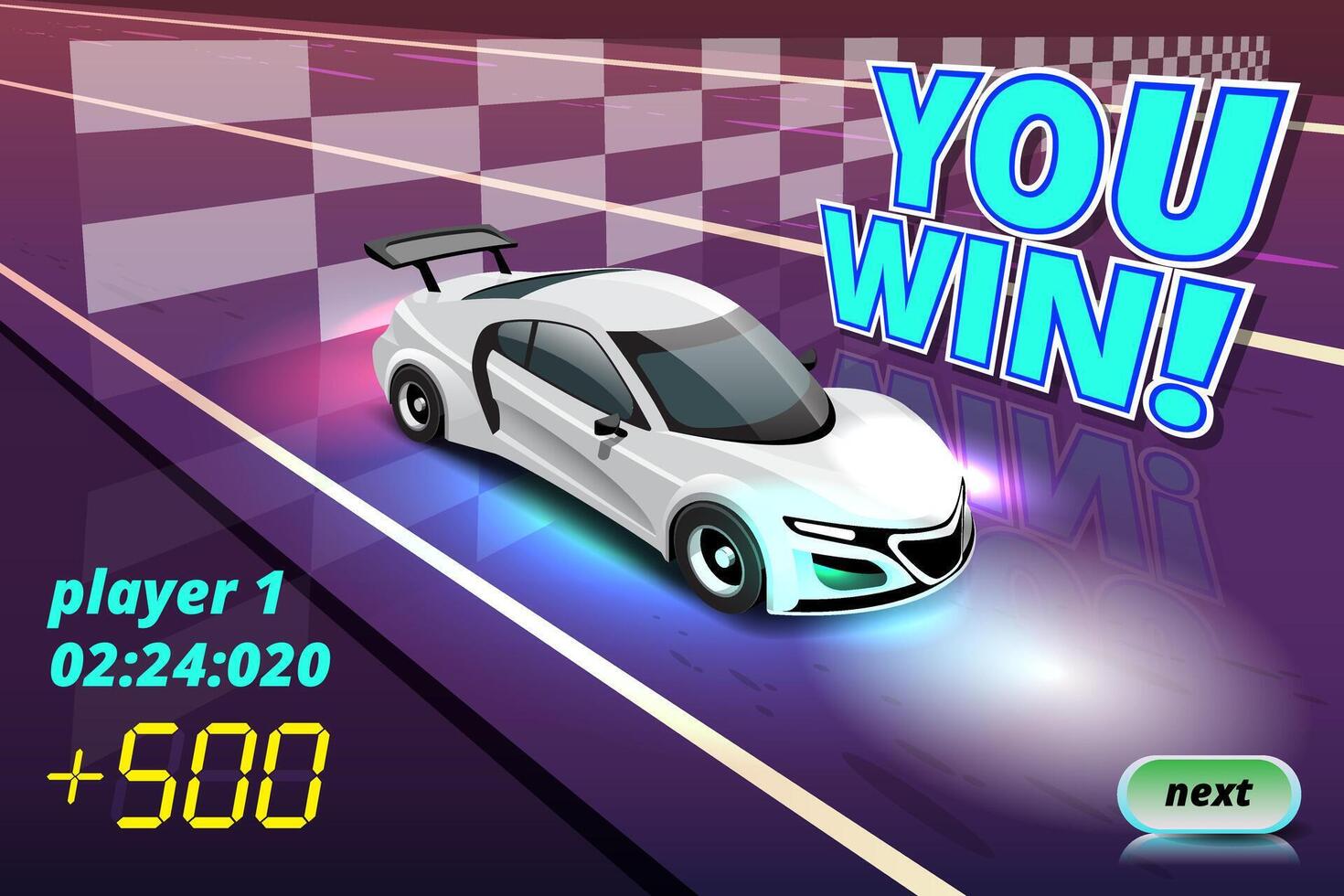 Winner in speed car racing goal in checkered board and first sport checkered flag vector