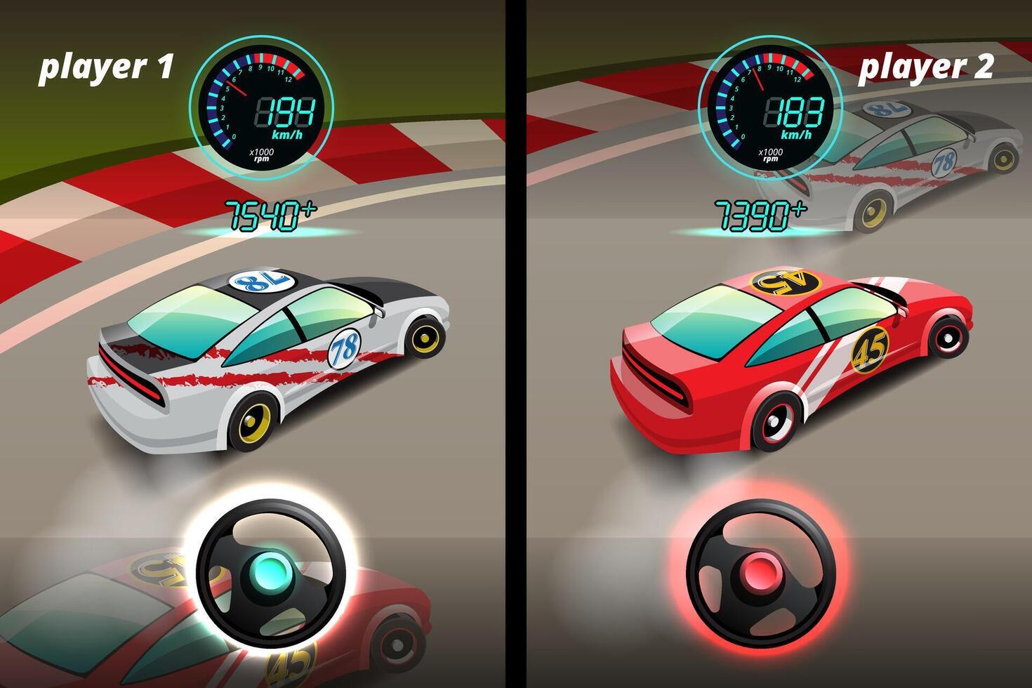 In game competition continue player used high speed car for win in racing game. competition e-sport car racing. vector