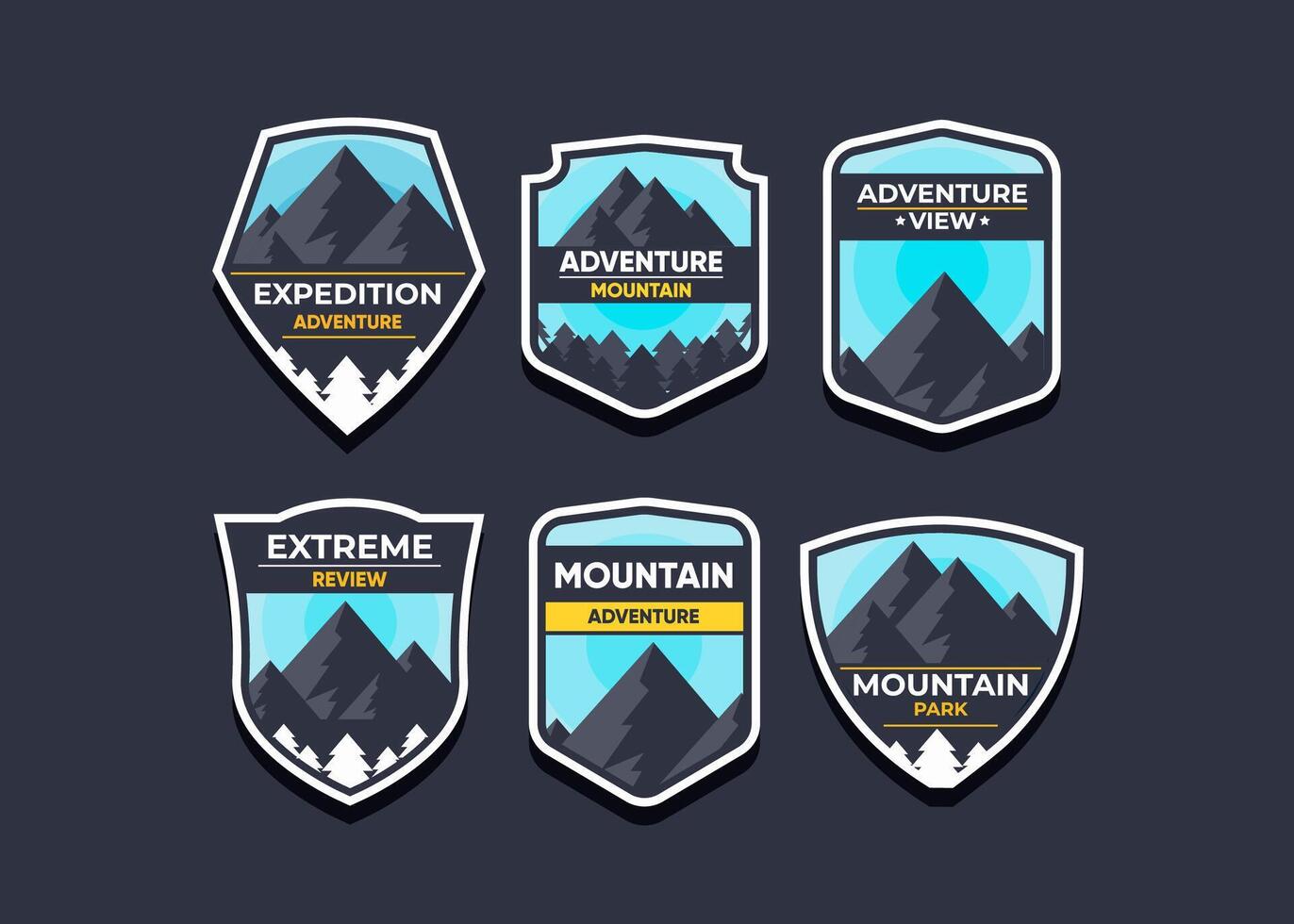 Establecer el logotipo y las insignias de la montaña. un logotipo versátil para su negocio. ilustración vectorial sobre un fondo oscuro vector