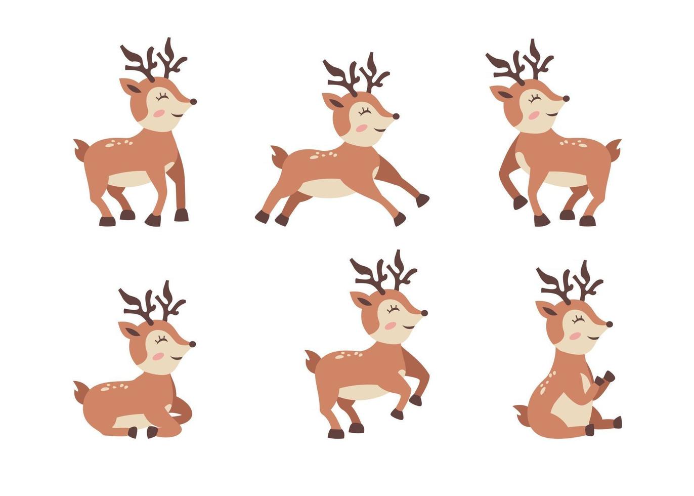 Different style of vector deer on a white background. Isolated objects, windy illustration.