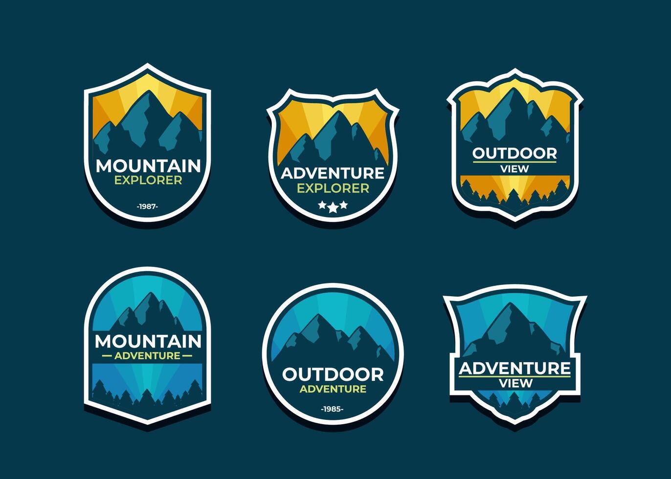 Establecer el logotipo y las insignias de la montaña. un logotipo versátil para su negocio. ilustración vectorial sobre un fondo oscuro vector