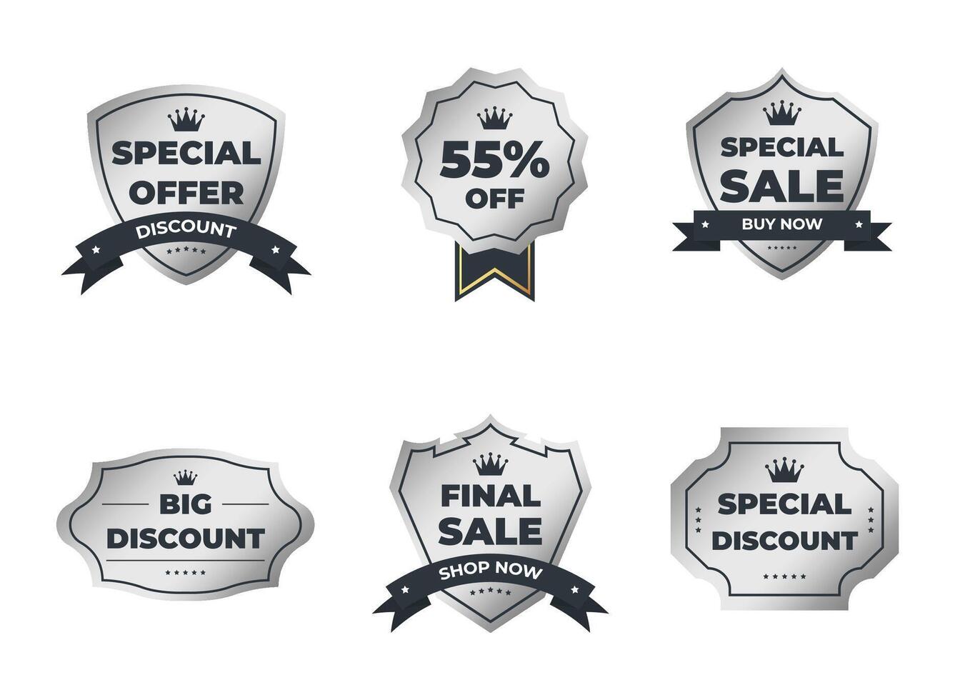 Set of silver retro vintage sale logo badges on a gray background vector