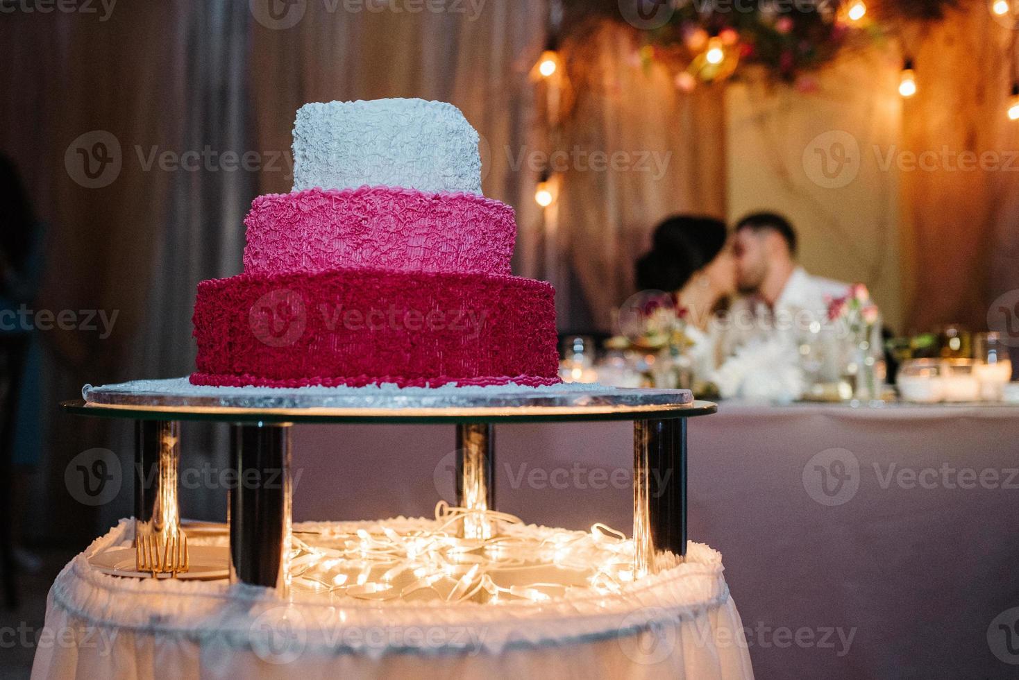 festive wedding sponge cake with white icing cream photo