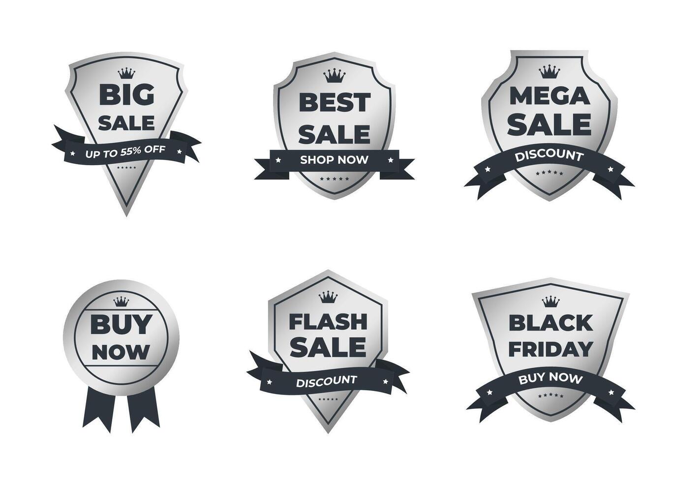 Set of silver retro vintage sale logo badges on a gray background vector