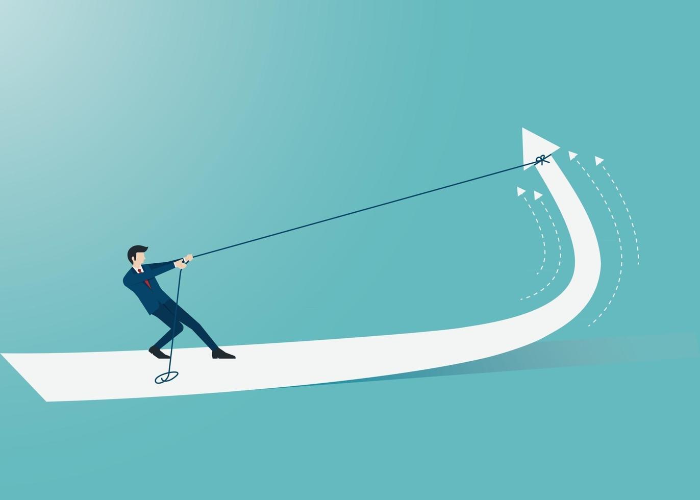 Businessman pulling arrow with rope and making it raise up vector