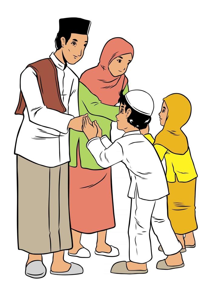 Indonesian Muslim Family forgiveness vector