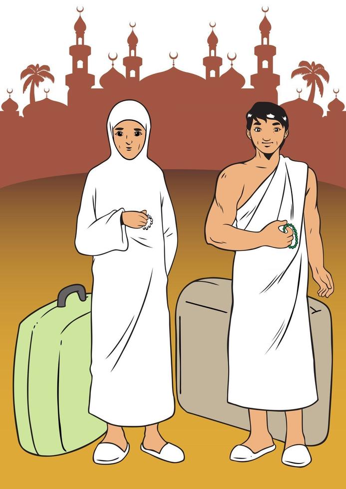 Indonesian couple pilgrims vector illustration