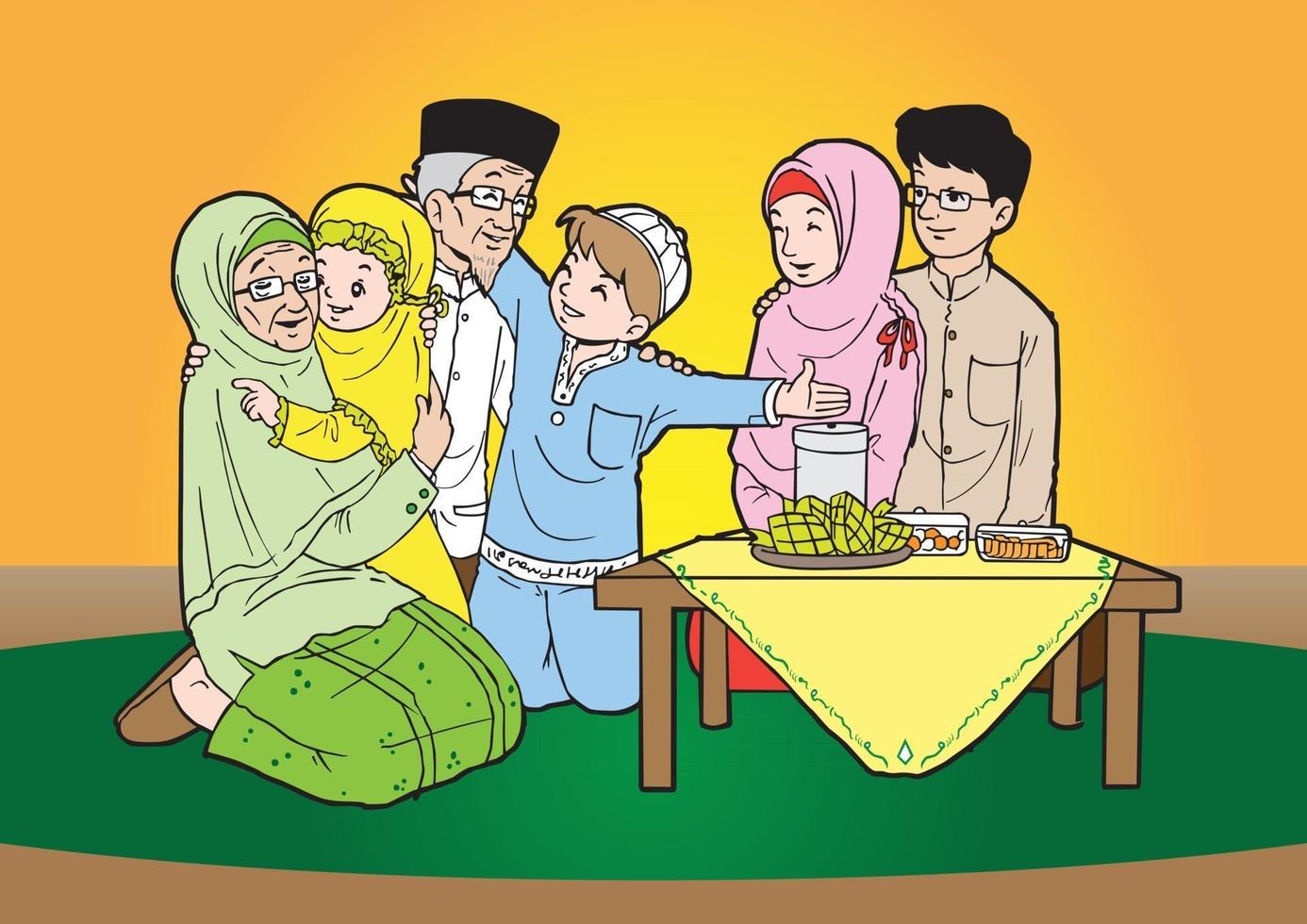 Indonesian muslim family gathering vector