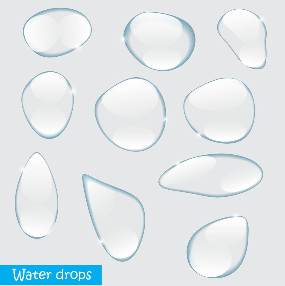 Gotas de agua realistas en la ilustración de vector de fondo transparente