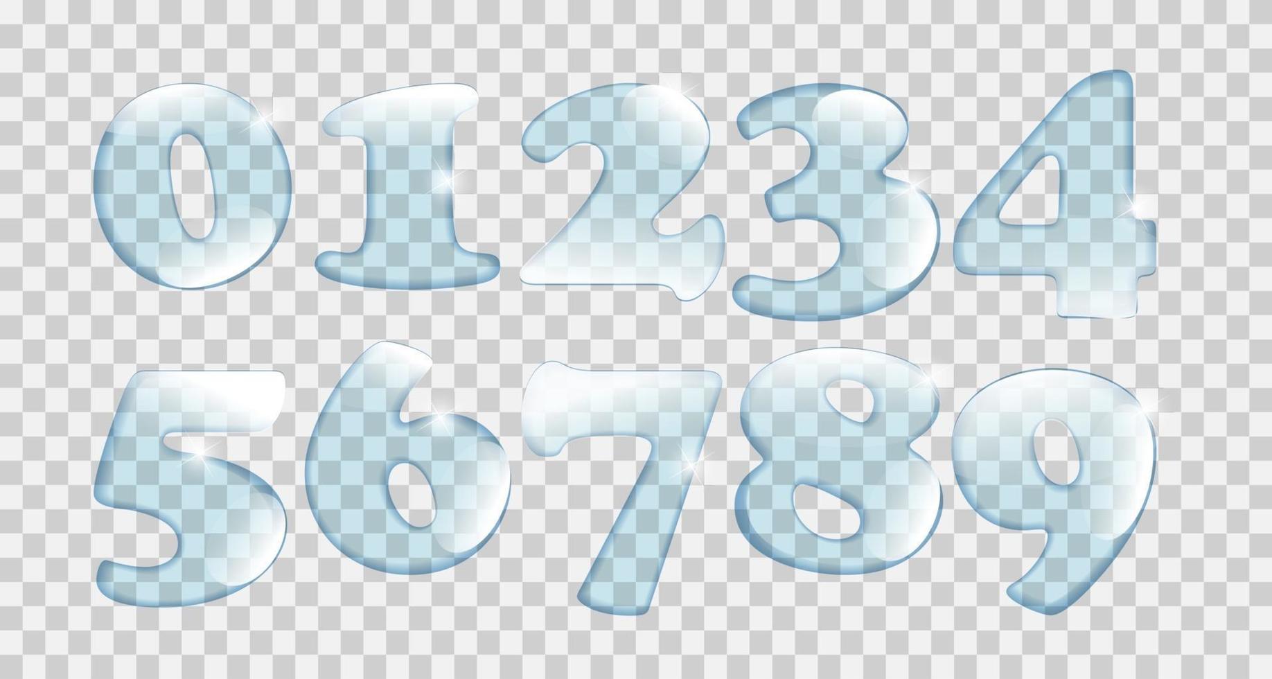 Realistic Water Drops Number Set On Transparent Background Vector Illustration