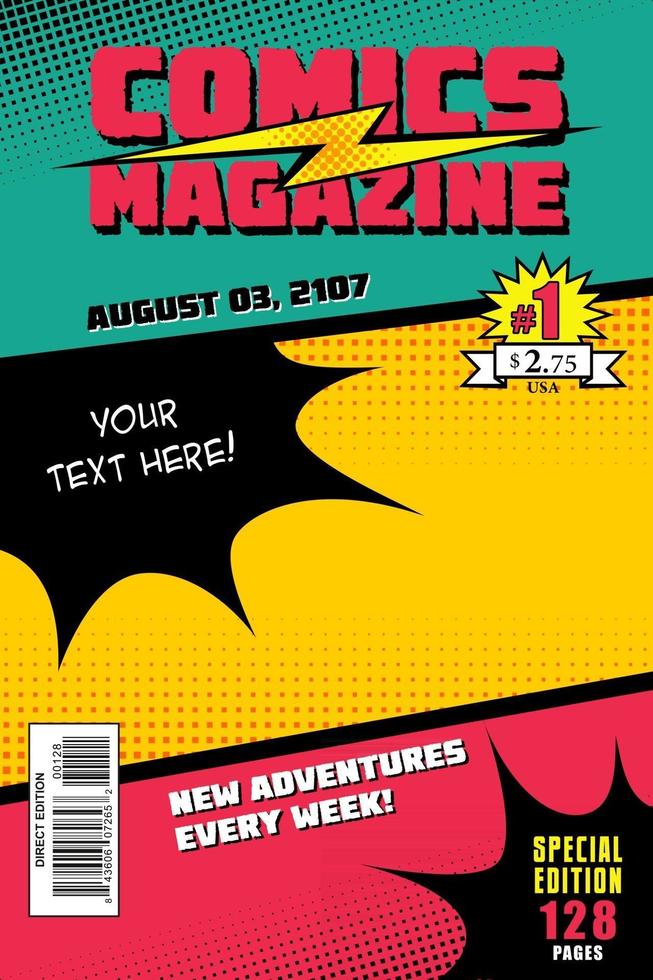 Comic book cover. Vector background colorful.