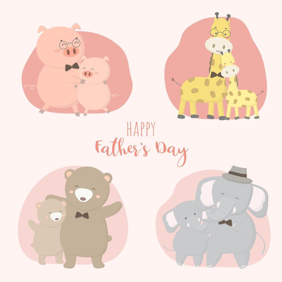 Father pig, bear, giraffe, elephant, happy with his baby on father's day. vector