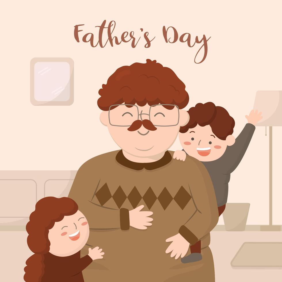 Father happy with son and daughter on Father's Day at his home vector