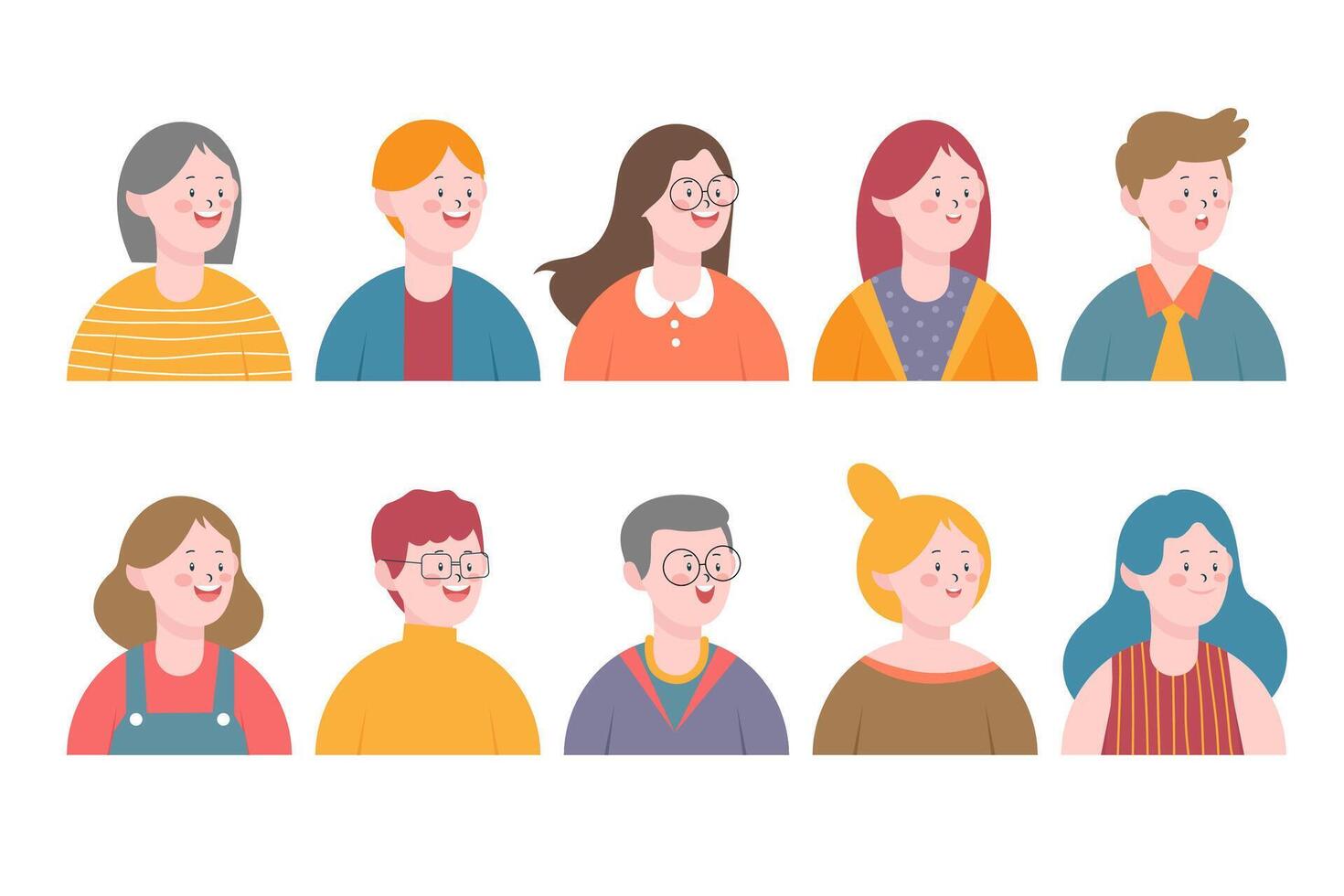 conjunto de avatar de personas sonrientes. colección de personajes de hombres y mujeres diferentes. vector