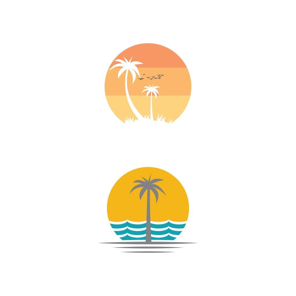 verano playa costa isla, mar océano con pájaros y rayos de sol de verano inspiración para el diseño del logotipo vector