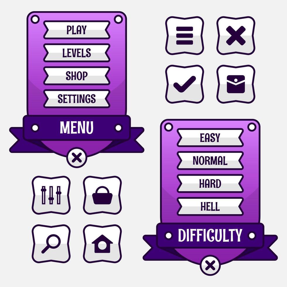 Vector game template gui kit. Interface Level selection multi stage elements