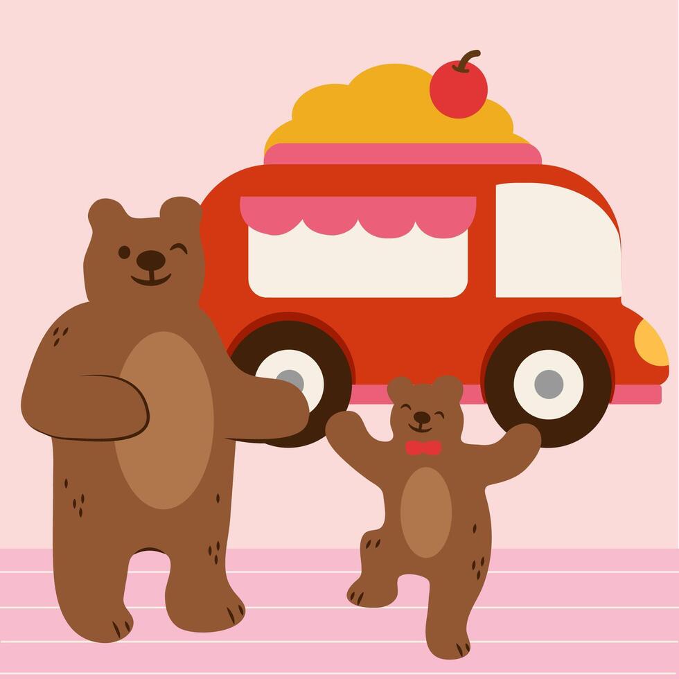Father bear sell ice cream for his son vector