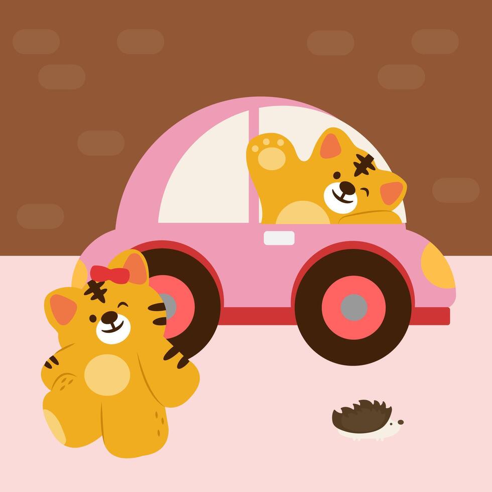 Tiger lover drive car go to shopping mall vector