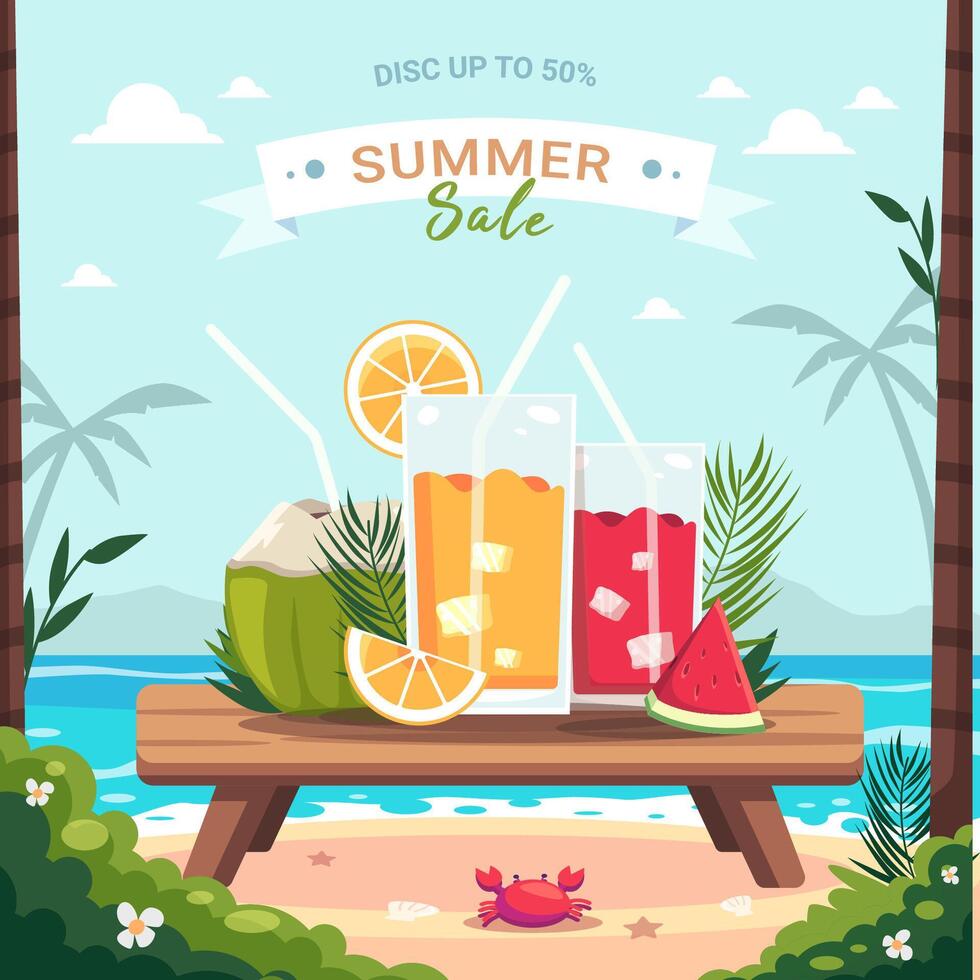 Summer time Scene. Beach parties have tables on the beach vector