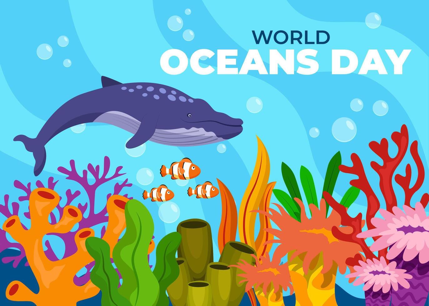 Save the ocean. World oceans day design with underwater ocean. vector