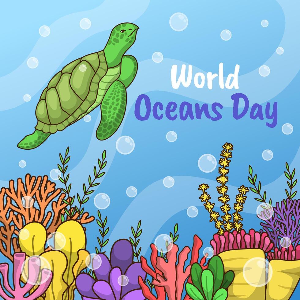 Save the ocean. World oceans day design with underwater ocean. vector