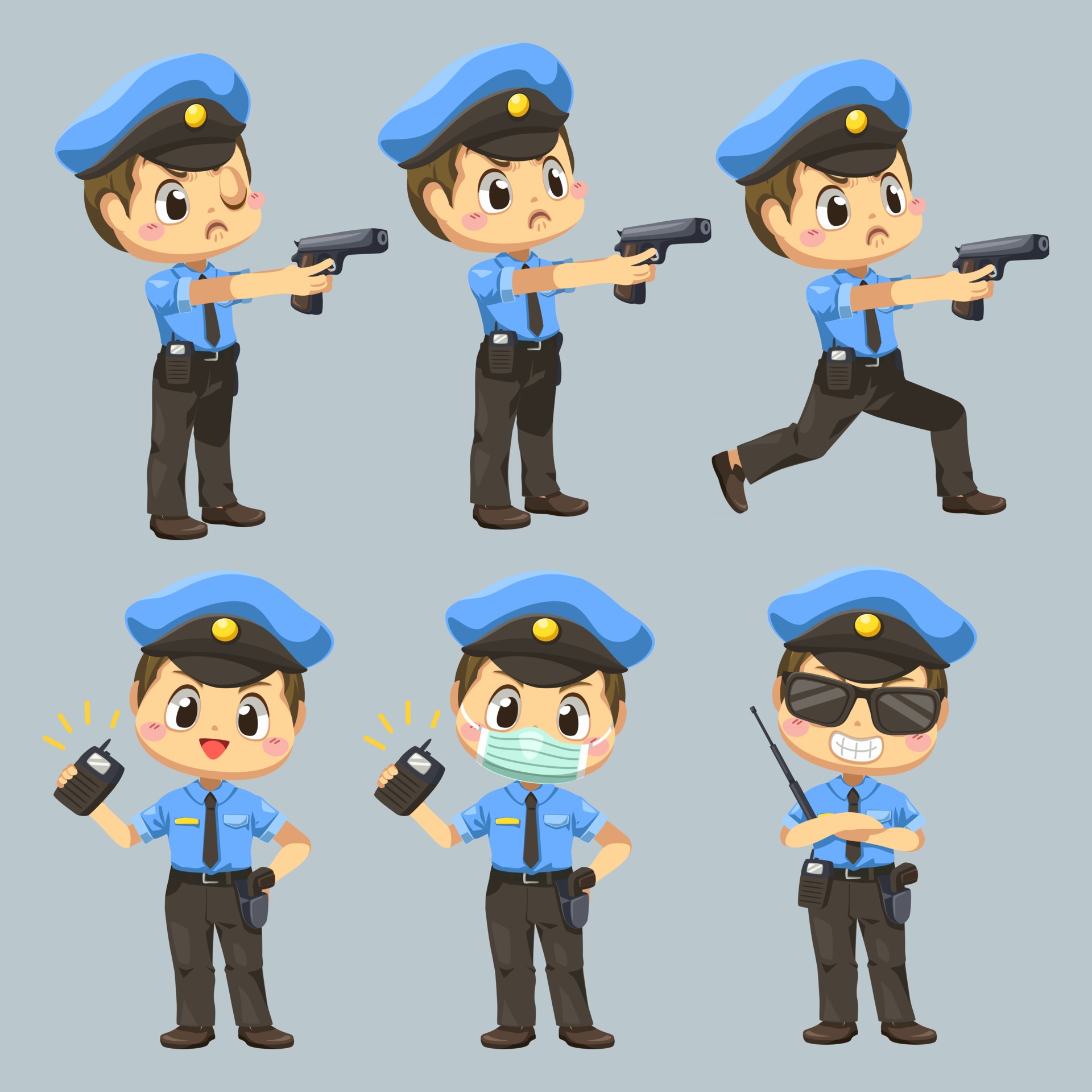Set of man with police uniform in cartoon character 2921065 Vector Art at  Vecteezy