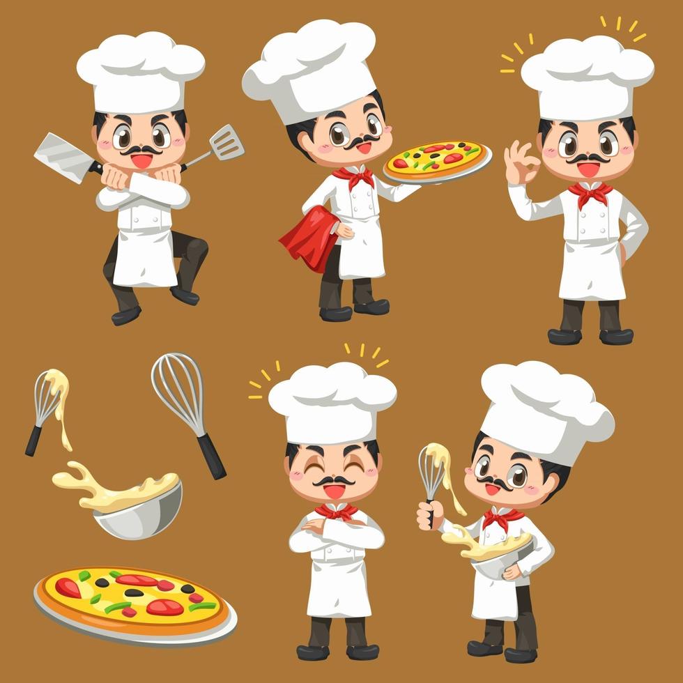 chef mascot in cartoon character vector design for bakery business