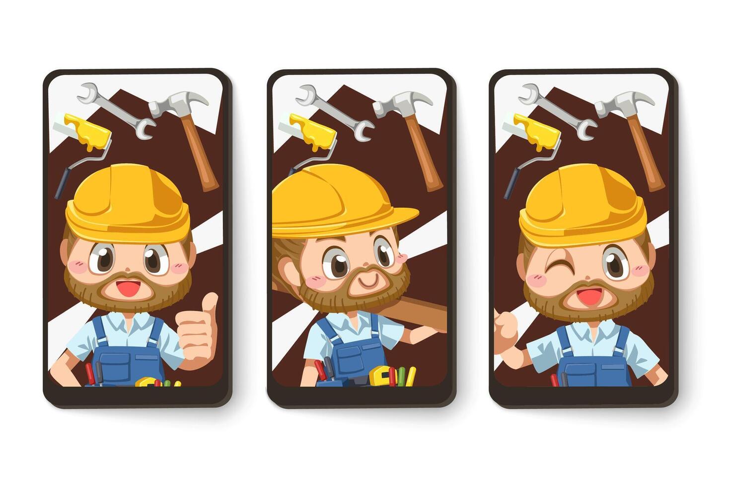 Card emotion of repairman or handyman in cartoon character vector
