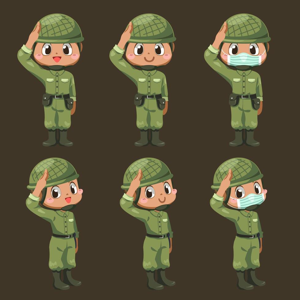 Set of man with Army soldiers uniform cartoon character vector
