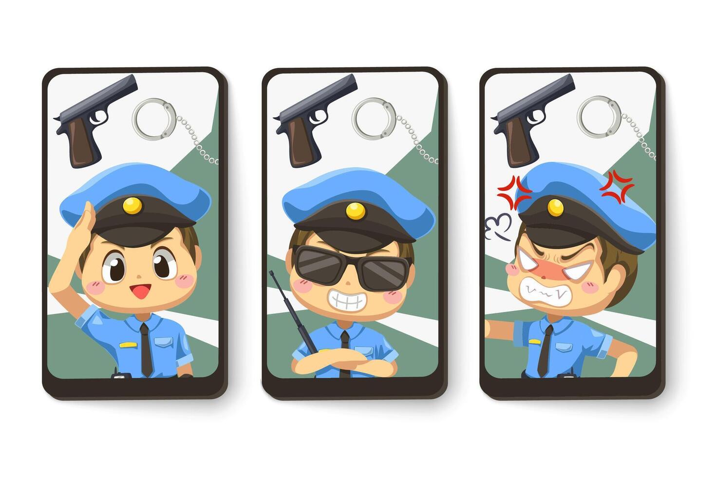 tarjeta de emoción de policía en vector de personaje de dibujos animados