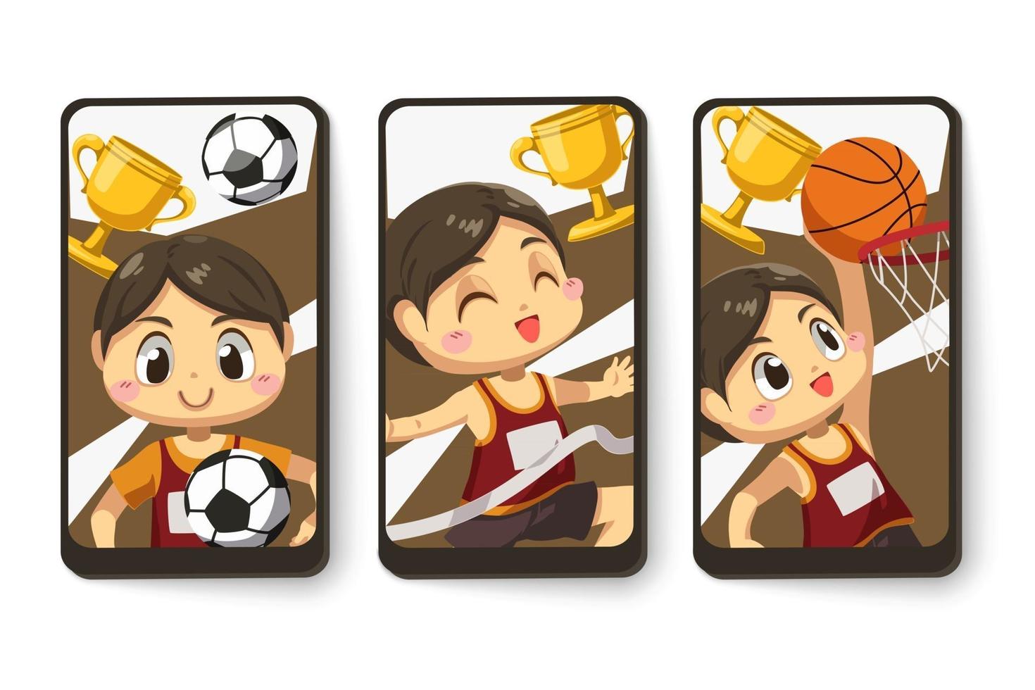 Card of Athlete man and his trophy  in cartoon character vector