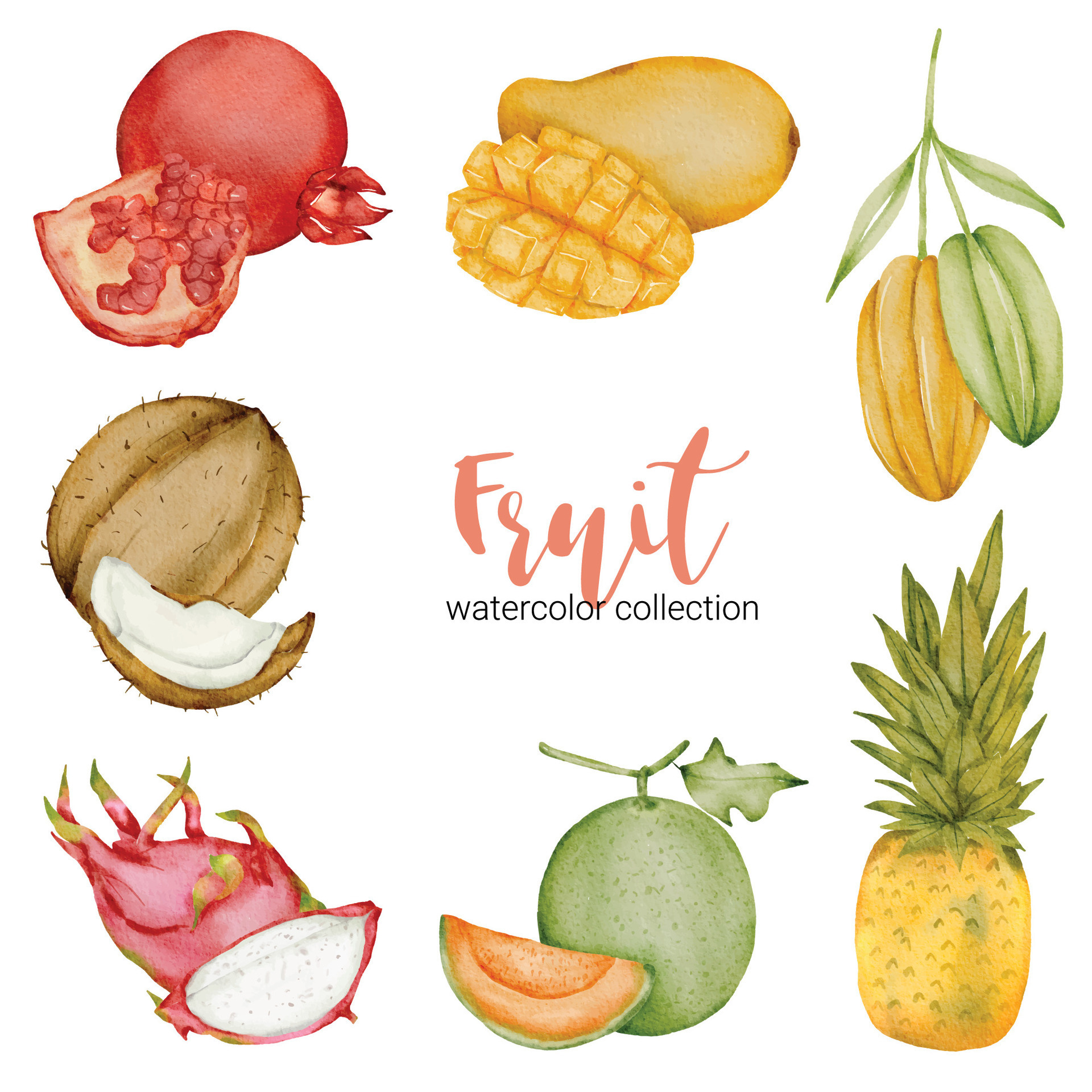 Mix fruit in watercolor collection flat vector on white background 2921116  Vector Art at Vecteezy