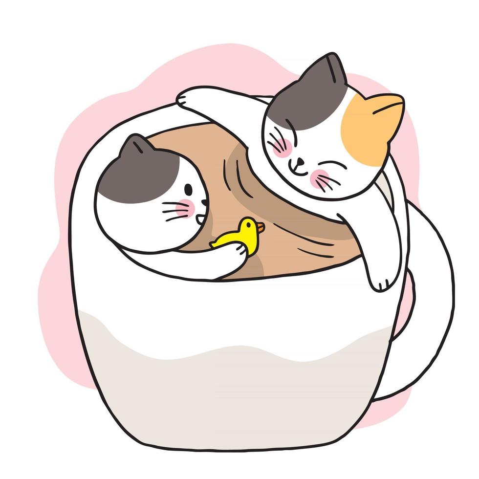 Cartoon cute cats in coffee cup vecter. vector