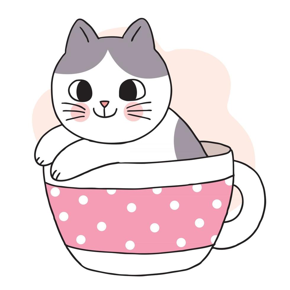 Cartoon cute cat in cup coffee vector. vector